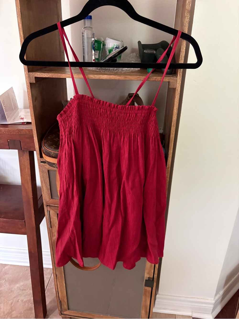 NWT Red Smocked Spaghetti Strap Women's Top